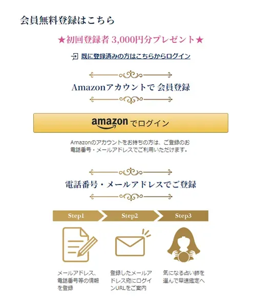 電話番号とメールで会員登録